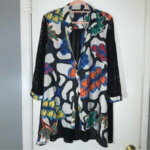Multiples Vibrant Floral Patterned Cardigan w Lace 3/4 sleeves SZ Large